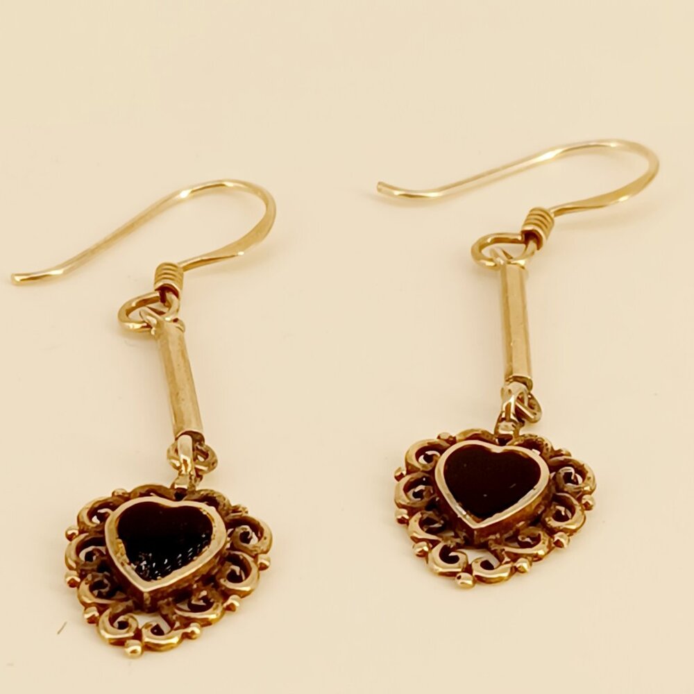 BOMA Heart Silver Earrings With Black Stone Setting